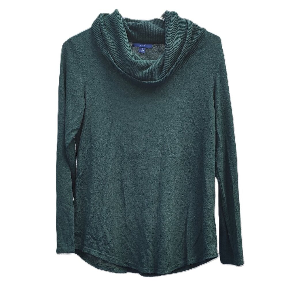 Apt. 9 Thin Dark Green Sweater Cowl Neck Stretchy Oversized Size Small